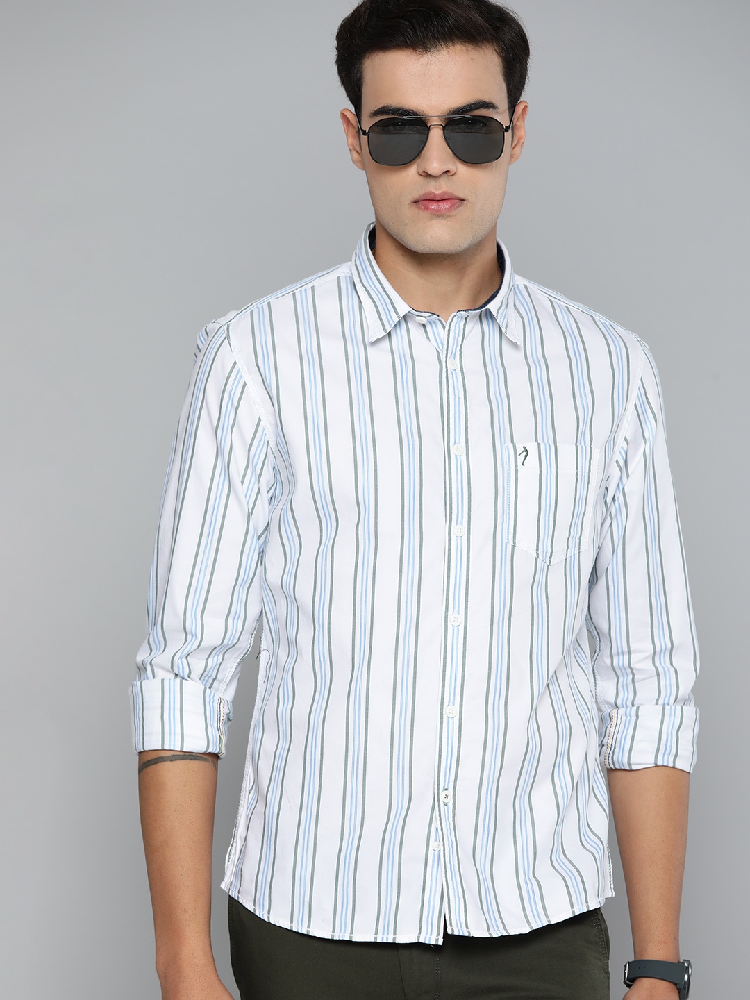 

Indian Terrain Pure Cotton Chiseled Striped Casual Shirt, White