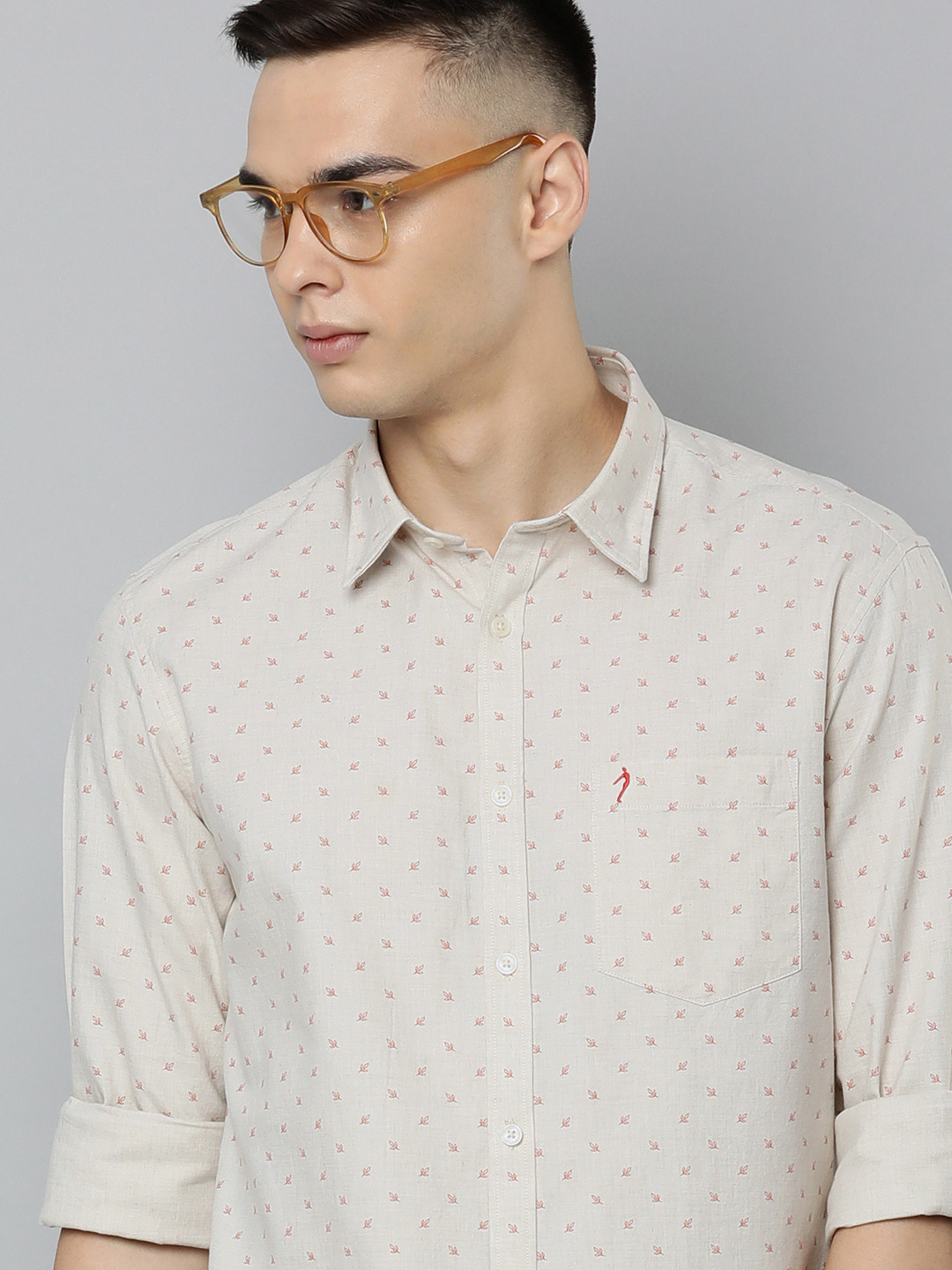 

Indian Terrain Men Pure Cotton Slim Fit Printed Casual Shirt, Beige