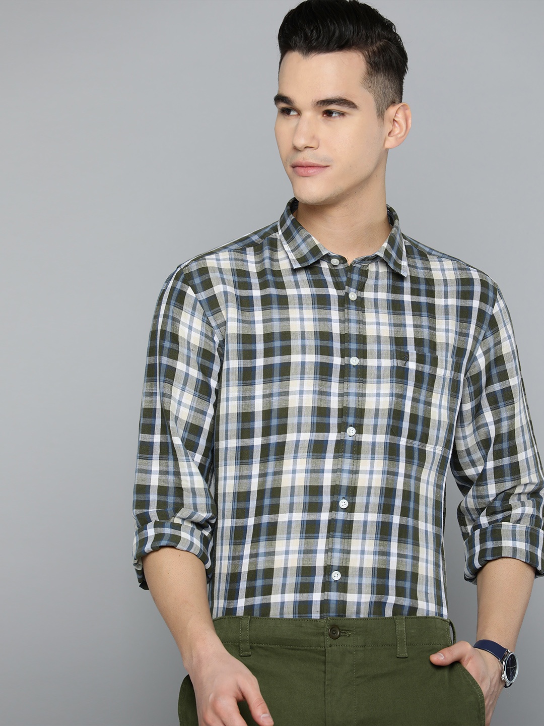 

Indian Terrain Slim Fit Tartan Checked Pure Cotton Casual Shirt, Grey