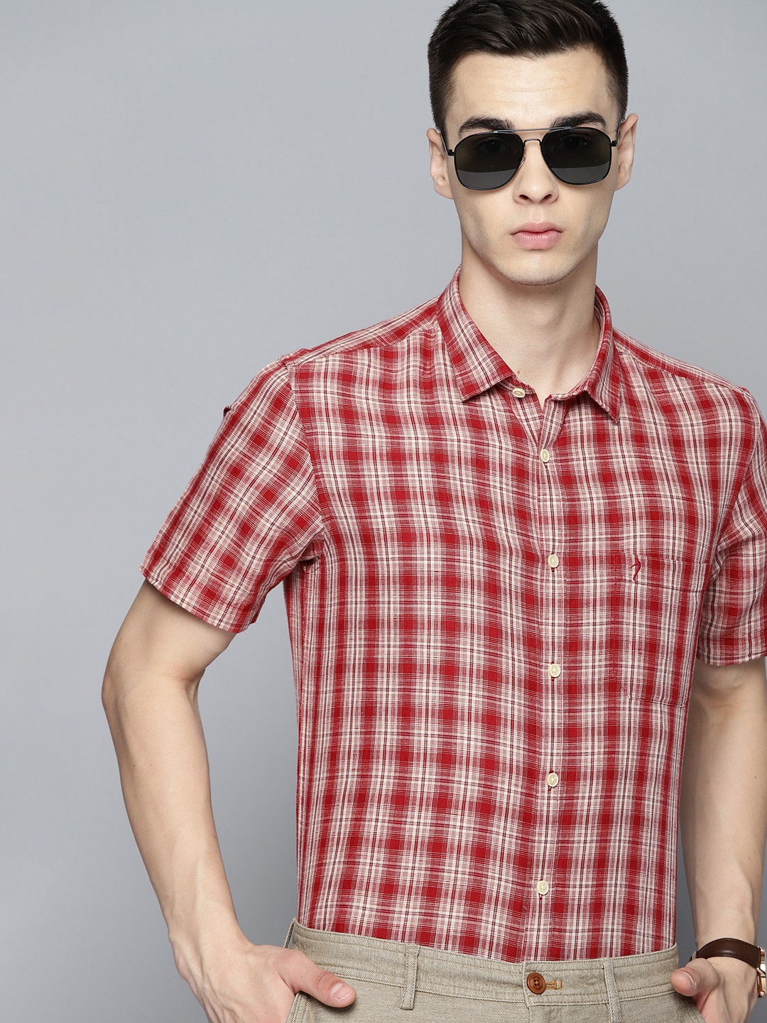 

Indian Terrain Slim Fit Tartan Checks Opaque Casual Shirt, Red