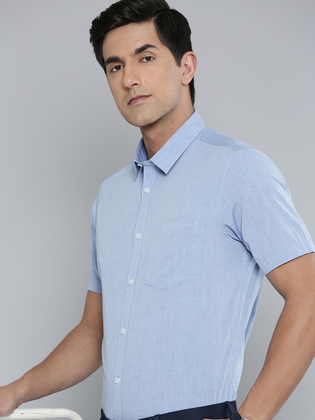 

Indian Terrain Slim Fit Semiformal Cotton Shirt, Blue
