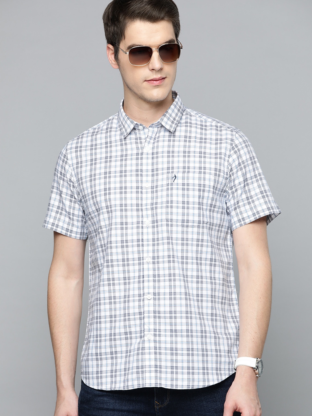 

Indian Terrain Men White & Blue Slim Fit Tartan Checked Casual Shirt