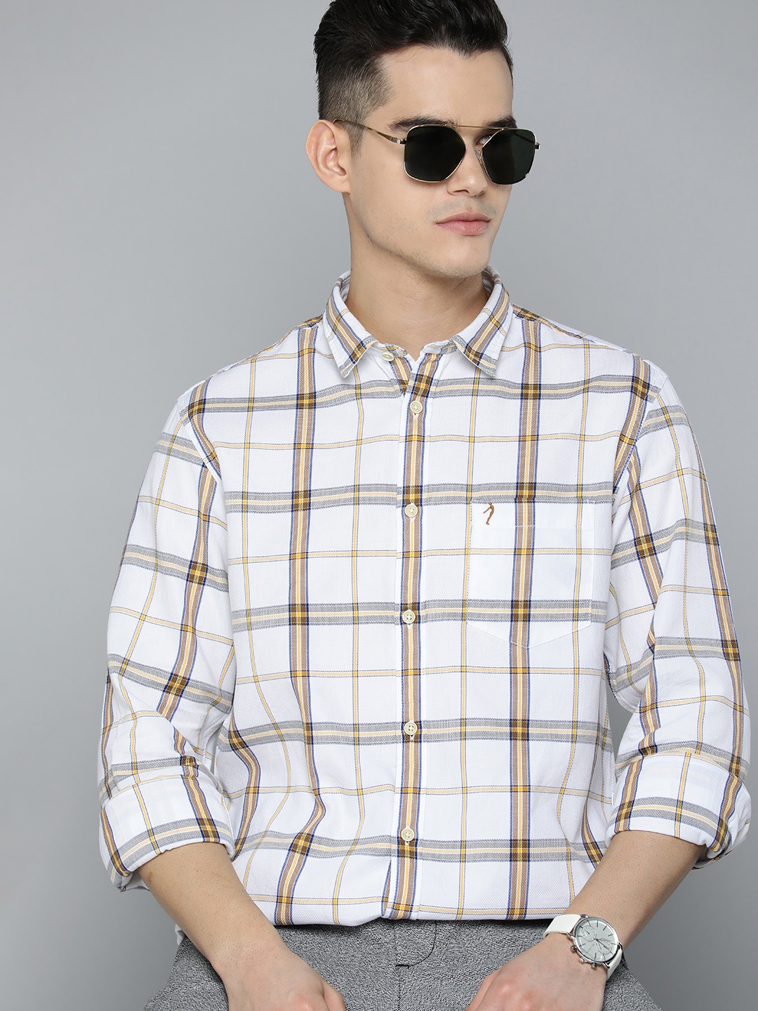 

Indian Terrain Men White Slim Fit Checked Semiformal Shirt