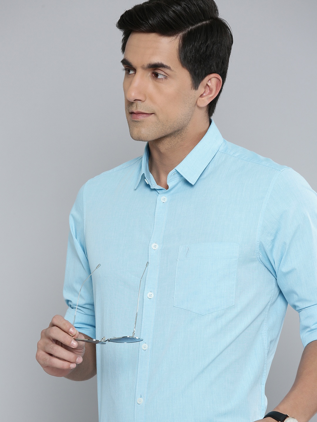

Indian Terrain Pure Cotton Slim Fit Checked Semiformal Shirt, Blue