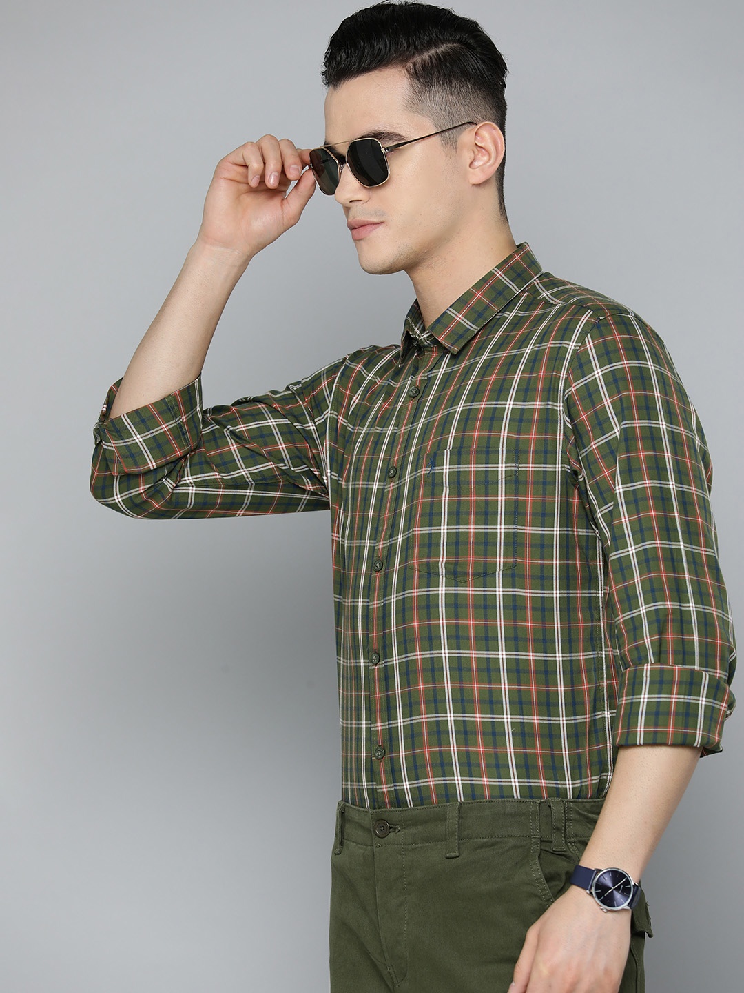 

Indian Terrain Slim Fit Tartan Checked Casual Shirt, Olive