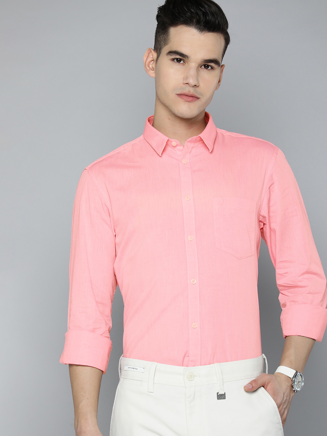 

Indian Terrain Pure Cotton Slim Fit Semiformal Shirt, Pink
