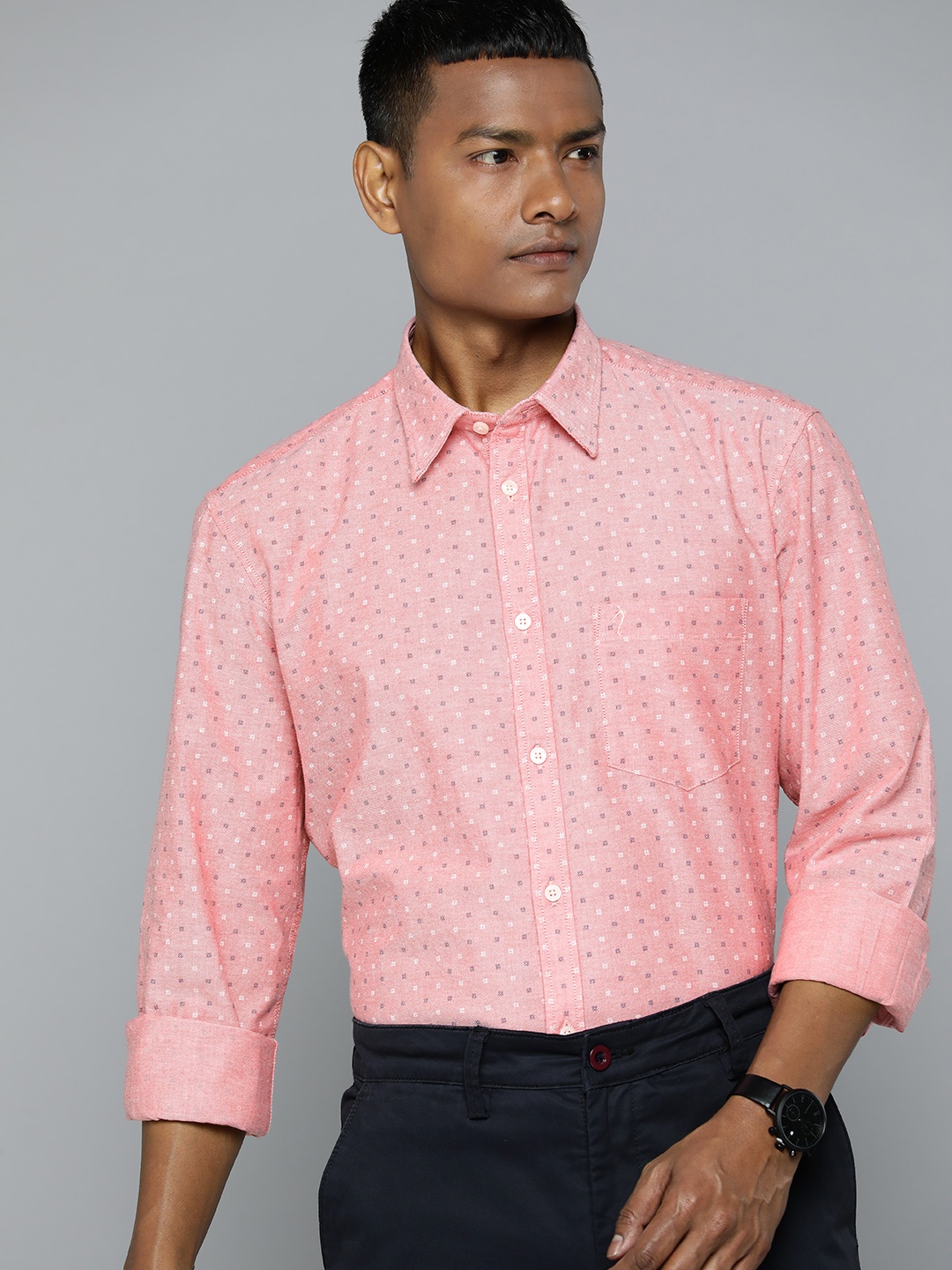 

Indian Terrain Slim Fit Printed Smart Casual Shirt, Coral