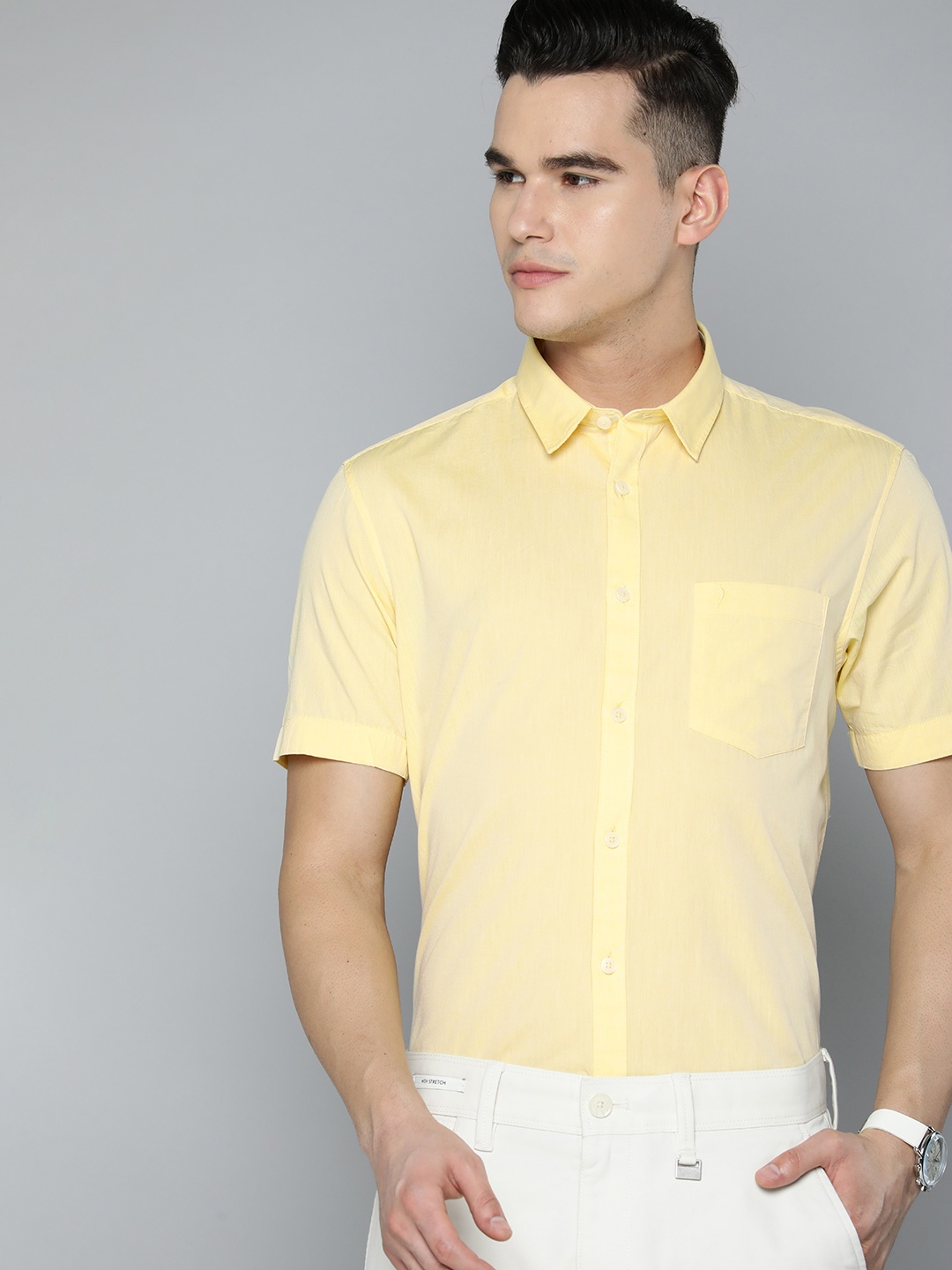 

Indian Terrain Pure Cotton Slim Fit Semiformal Shirt, Yellow