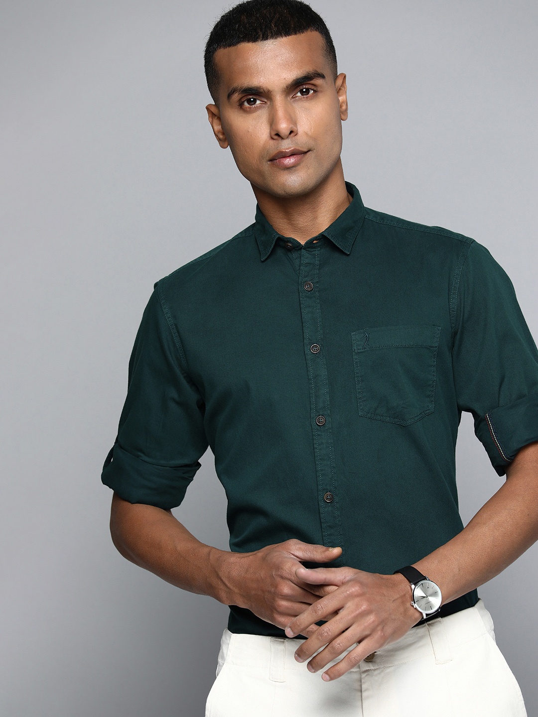 

Indian Terrain Men Pure Cotton Slim Fit Casual Shirt, Green