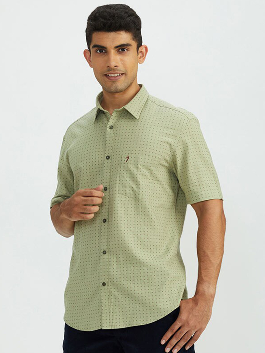 

Indian Terrain Slim Fit Printed Semiformal Shirt, Green
