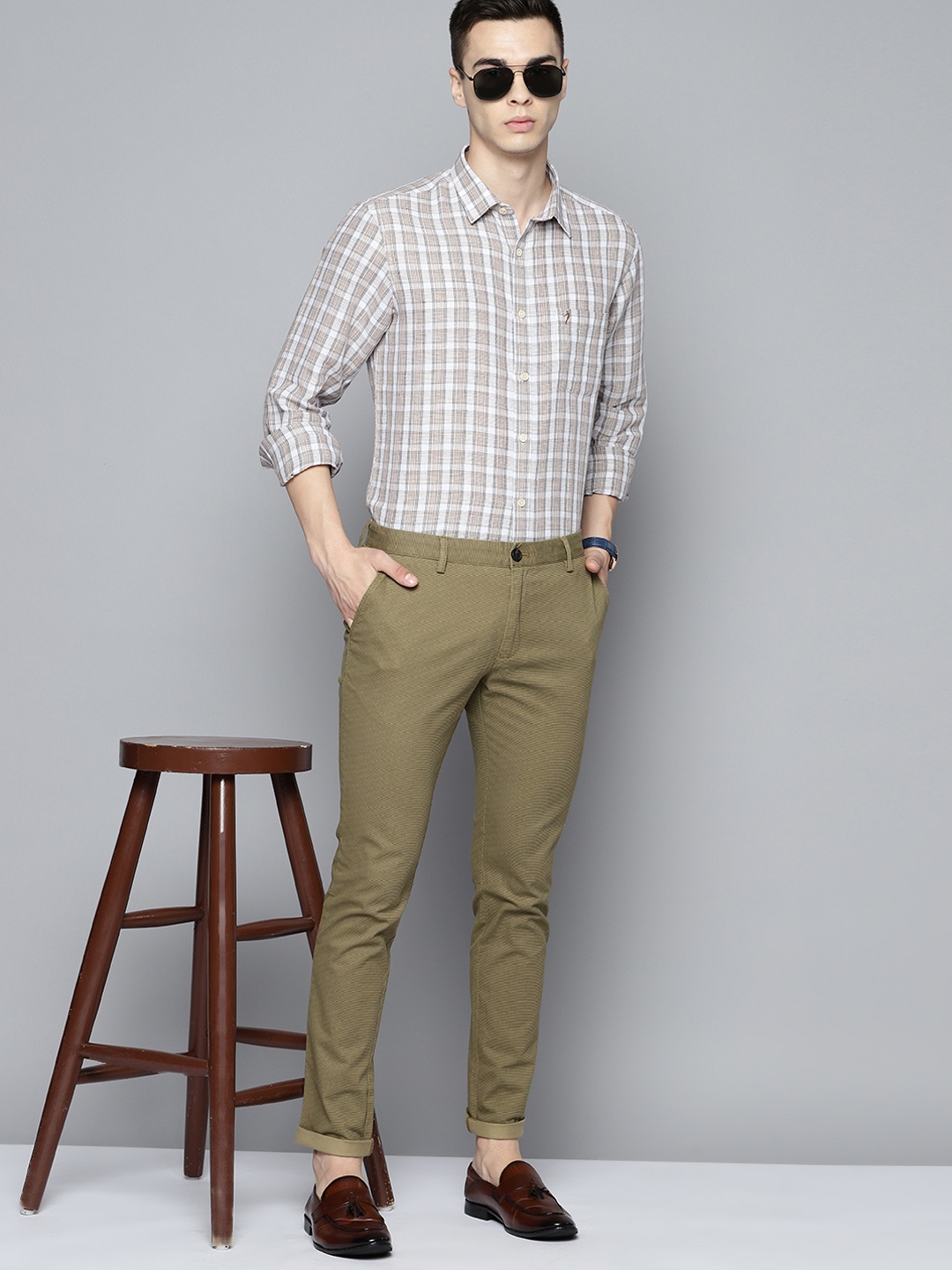 

Indian Terrain Slim Fit Tartan Checks Opaque Formal Shirt, Beige