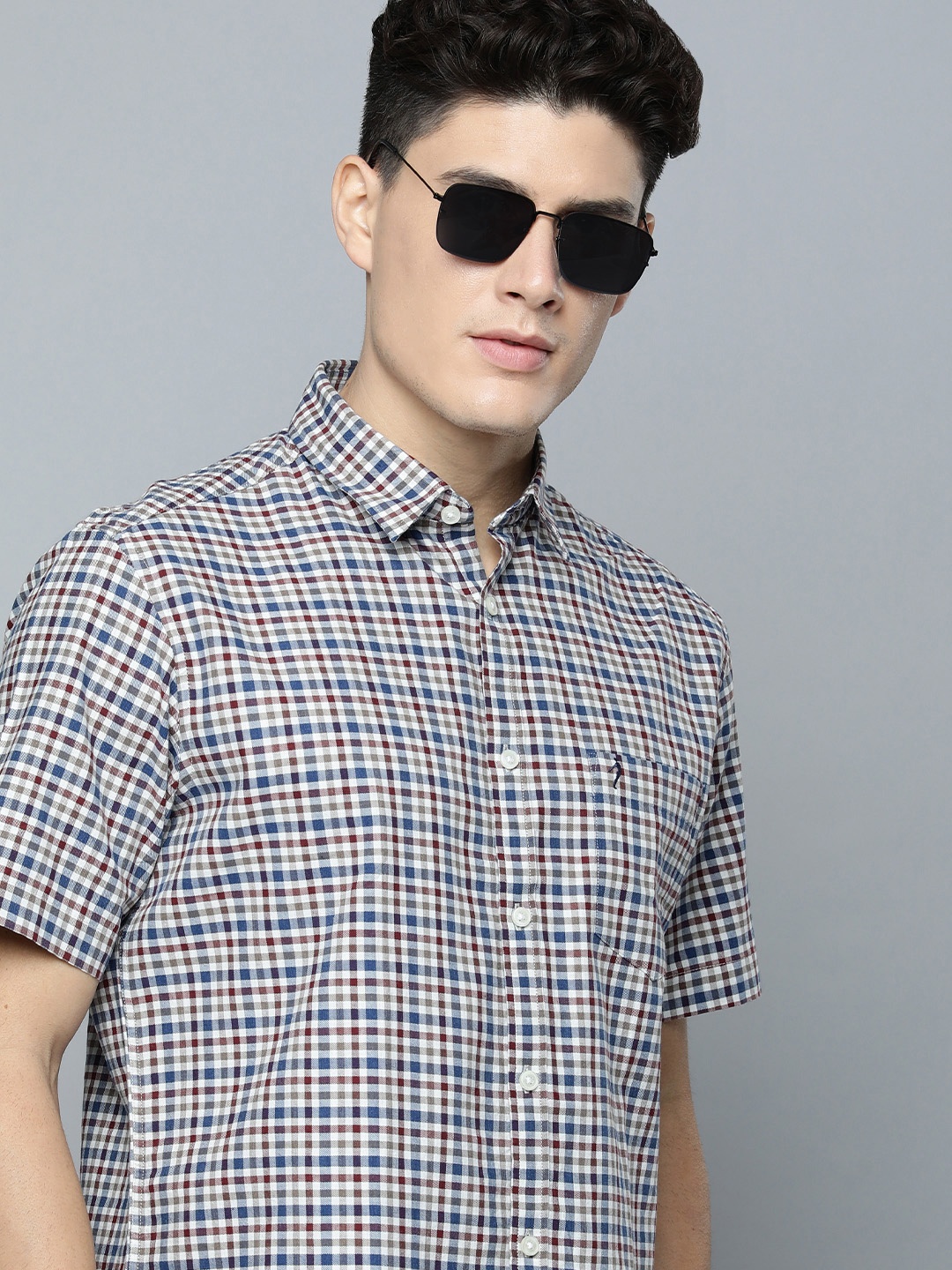 

Indian Terrain Slim Fit Checked Cotton Shirt, Maroon