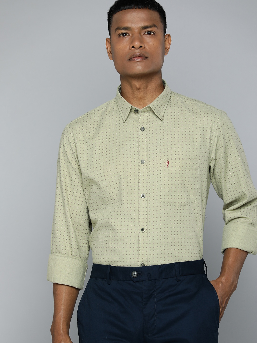 

Indian Terrain Pure Cotton Slim Fit Printed Semiformal Shirt, Green