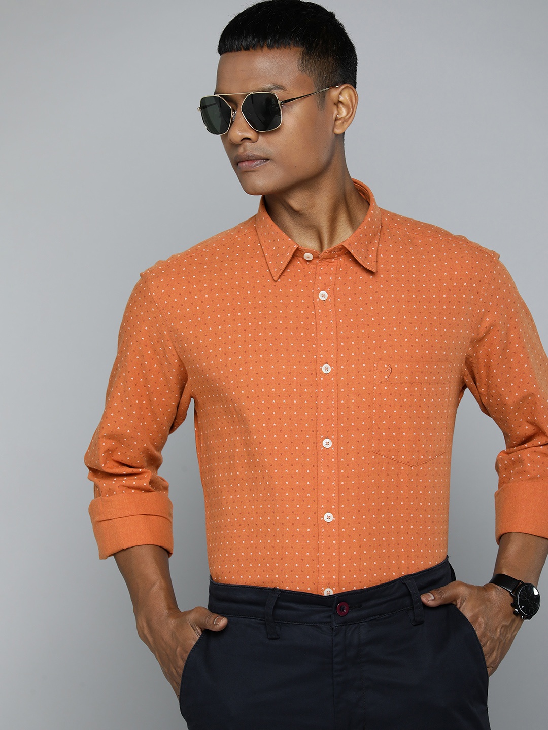 

Indian Terrain Pure Cotton Micro Ditsy Print Slim Fit Shirt, Rust