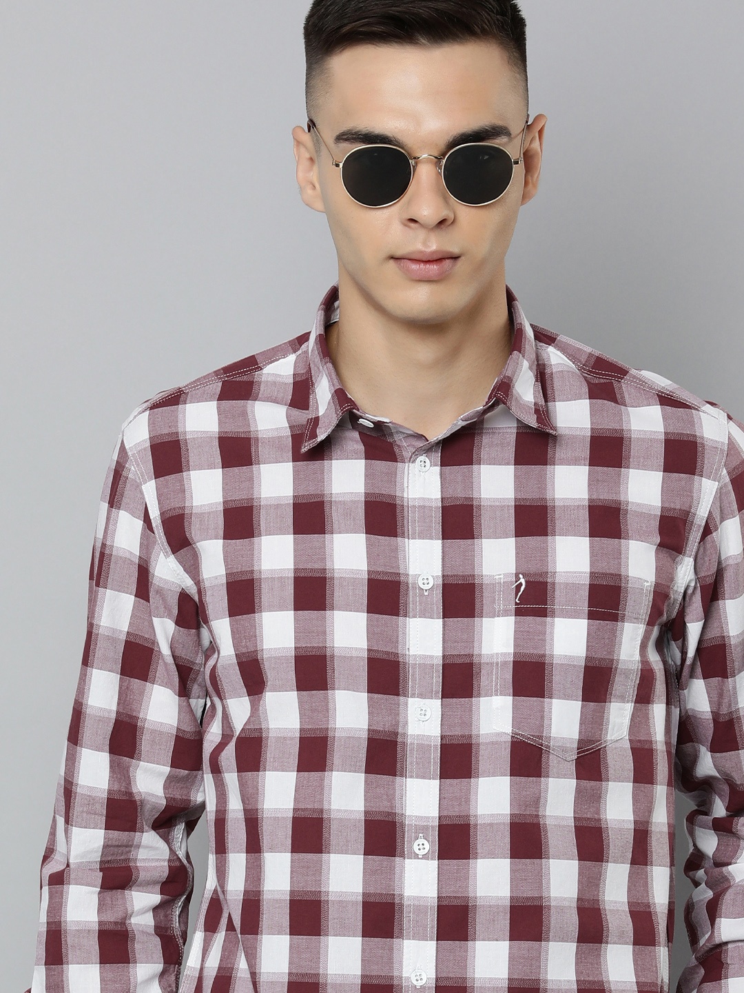 

Indian Terrain Men Slim Fit Buffalo Checked Pure Cotton Casual Shirt, Maroon