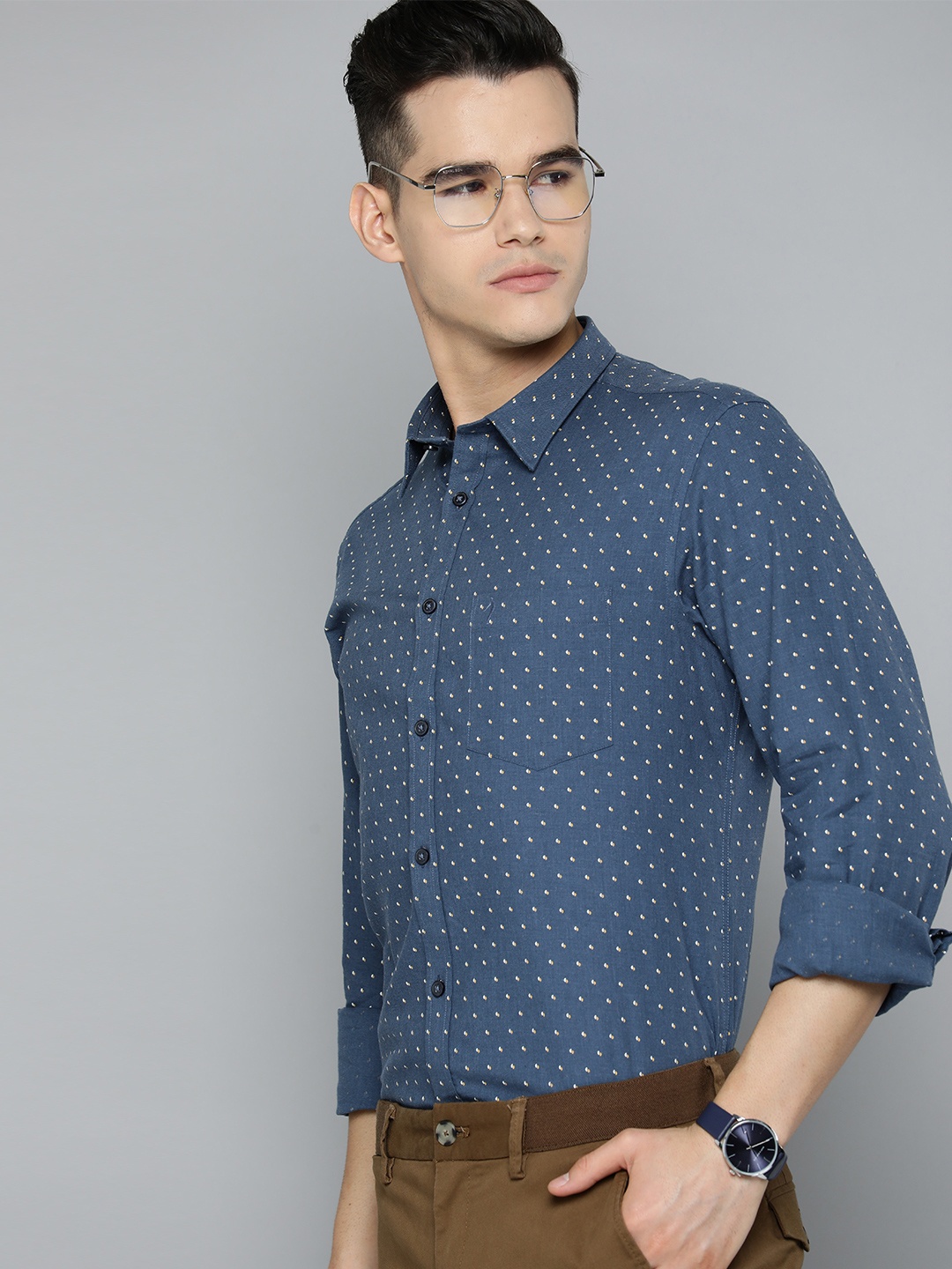 

Indian Terrain Men Pure Cotton Slim Fit Tartan Checked Casual Shirt, Blue