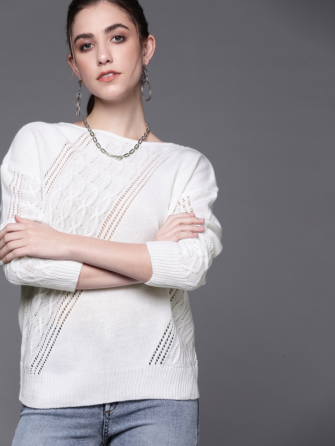 

JC Mode Women White Pullover