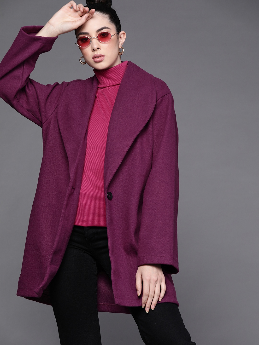 

JC Mode Women Purple Solid Longline Coat