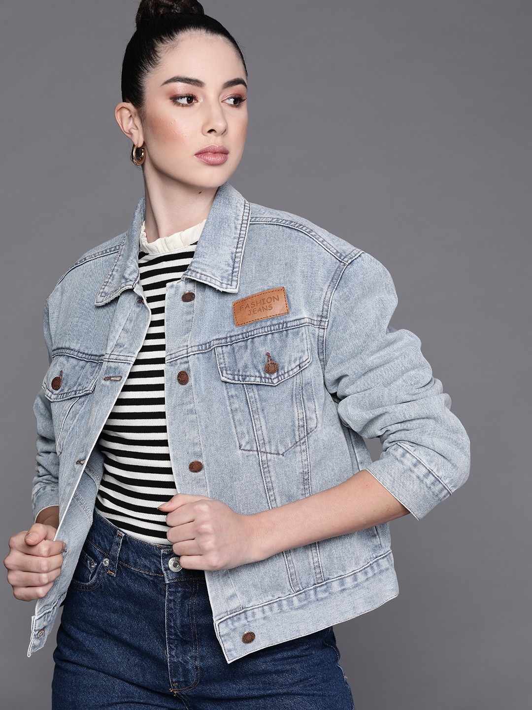 

JC Mode Women Blue Solid Denim Jacket