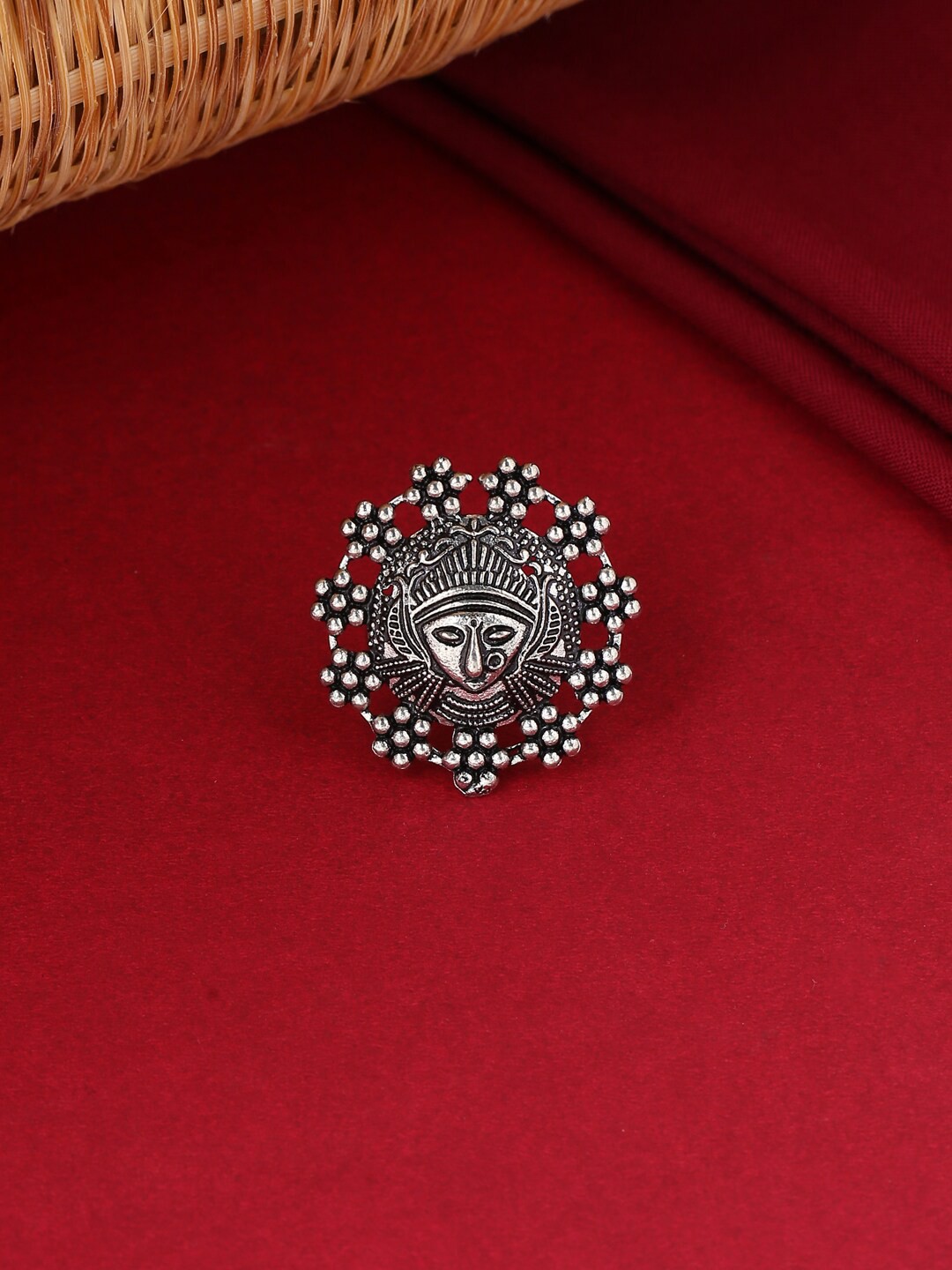 

VIRAASI Oxidised Silver-Plated Adjustable Finger Ring
