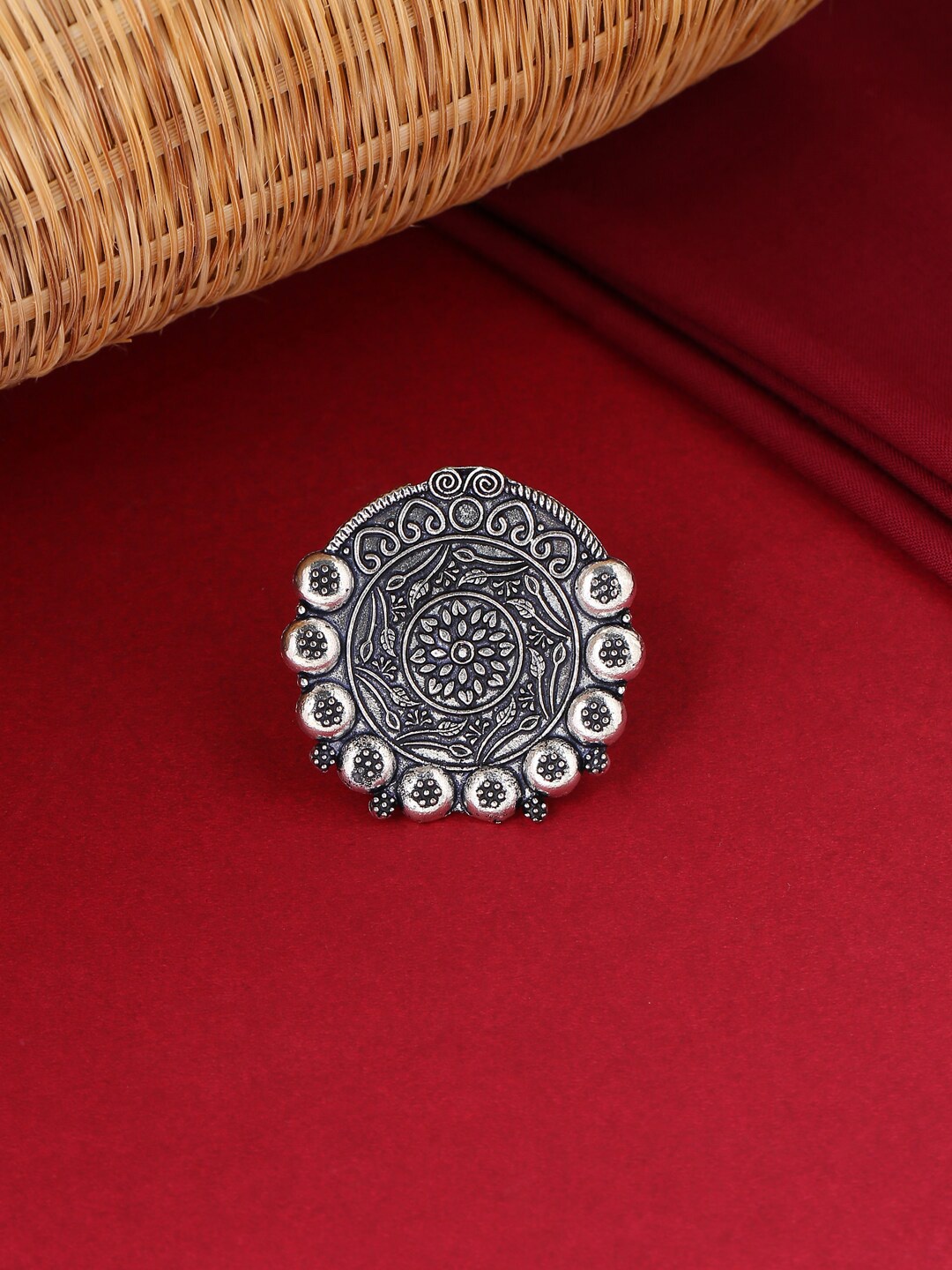 

VIRAASI Women Oxidised Silver Plated Adjustable Finger Ring