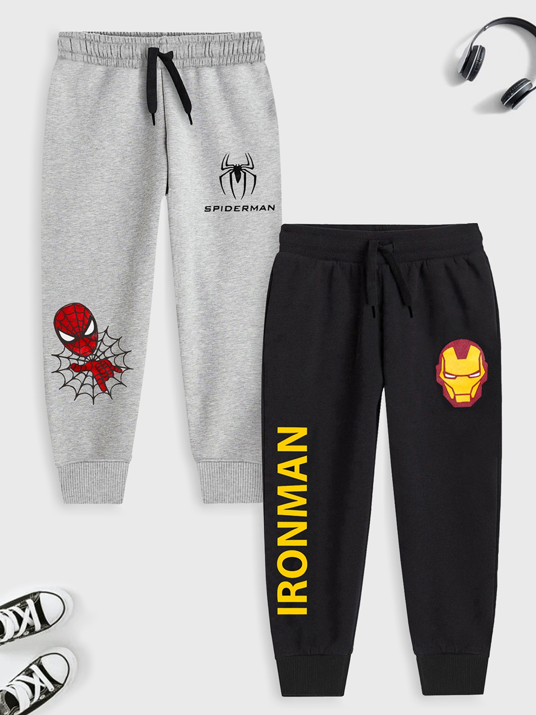 

YK Marvel Boys Pack Of 2 Superhero Printed Joggers, Black