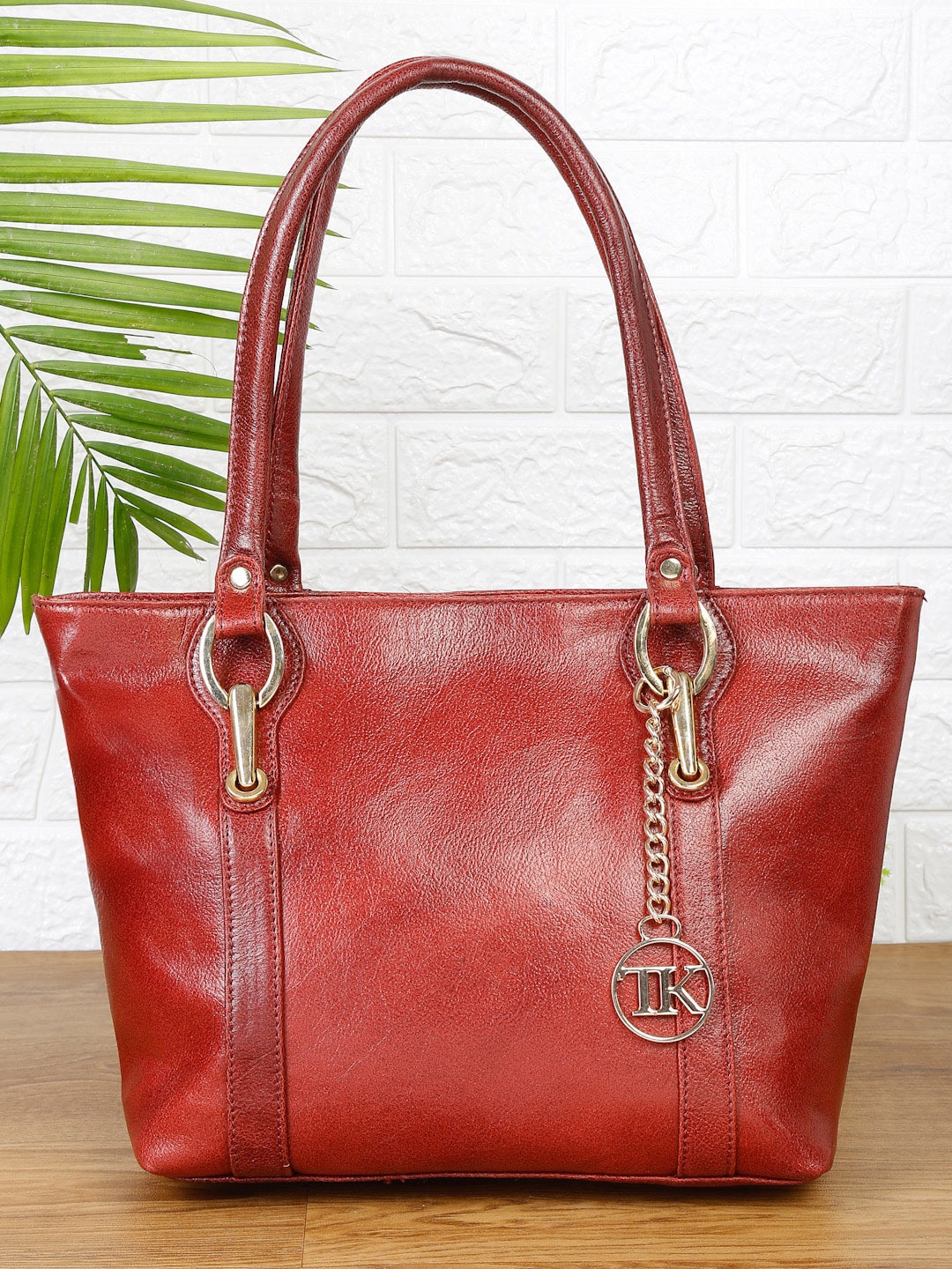 

Teakwood Leathers Maroon Leather Structured Handheld Bag