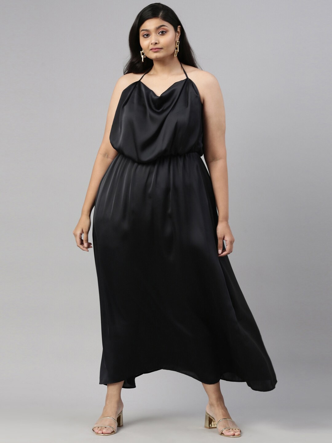 

The Pink Moon Black Satin Maxi Dress