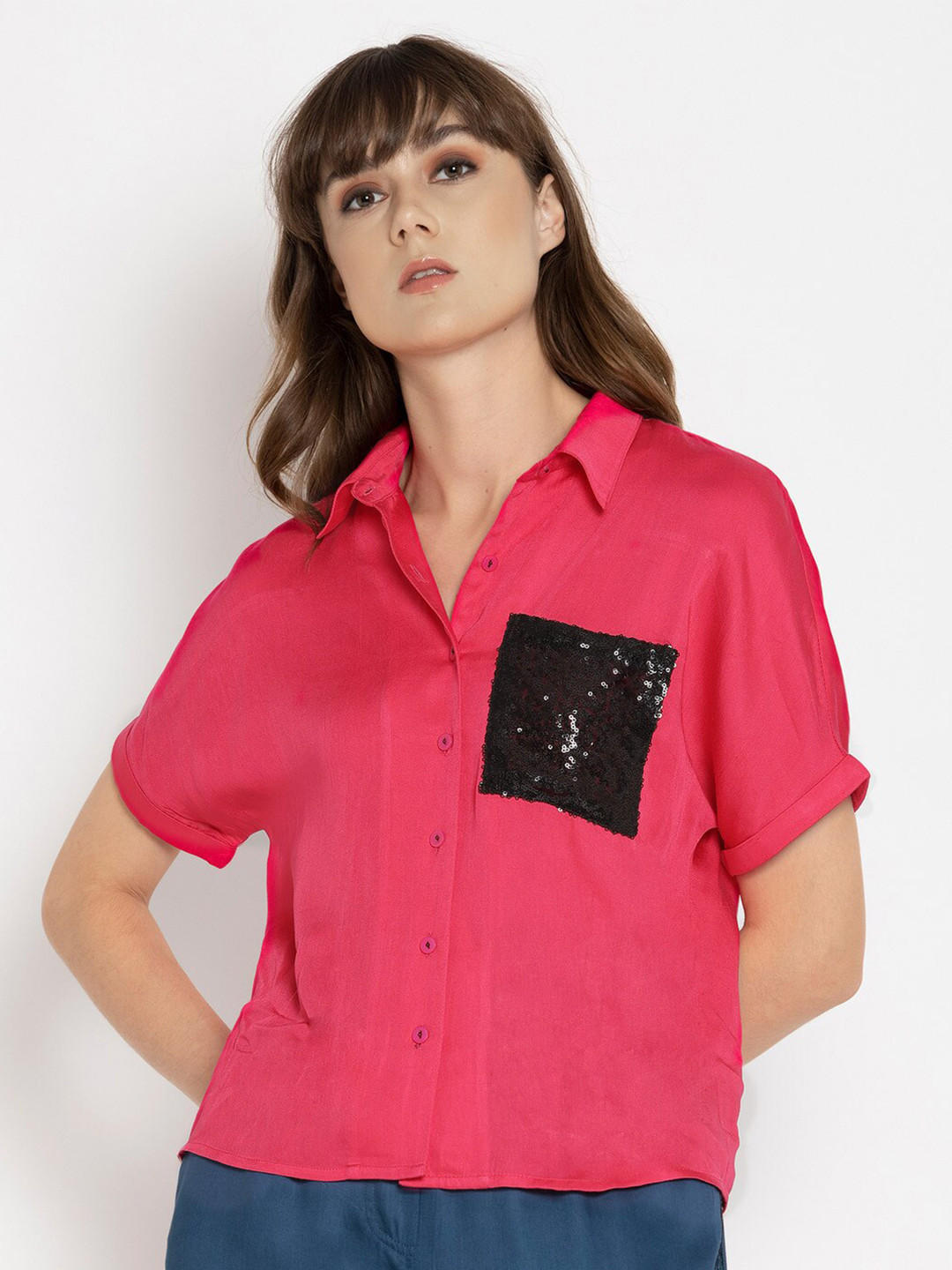 

SHAYE Women Fuchsia Pink Extended Sleeves Casual Shirt