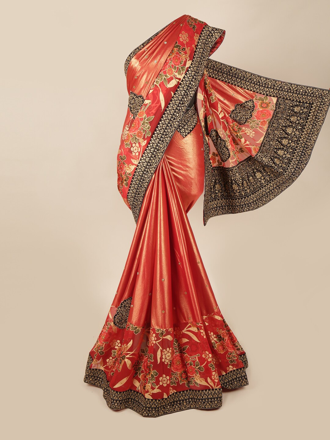 

Pothys Red & Black Embellished Beads and Stones Pure Georgette Saree