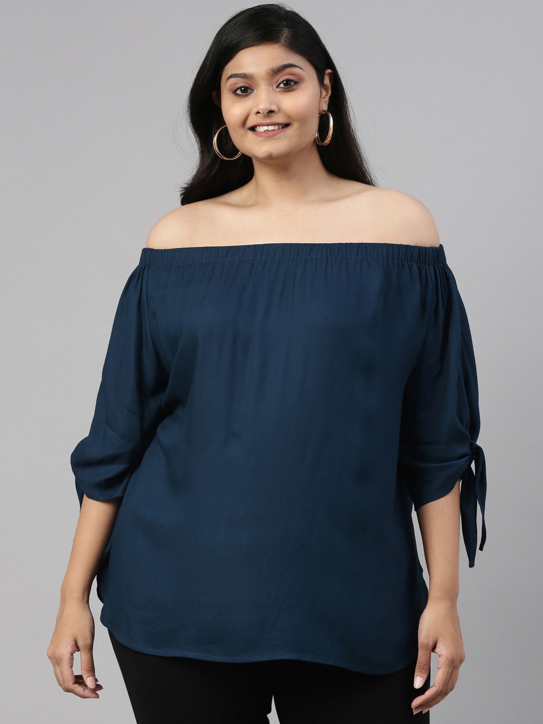 

The Pink Moon Teal Blue Off-Shoulder Crepe Bardot Top