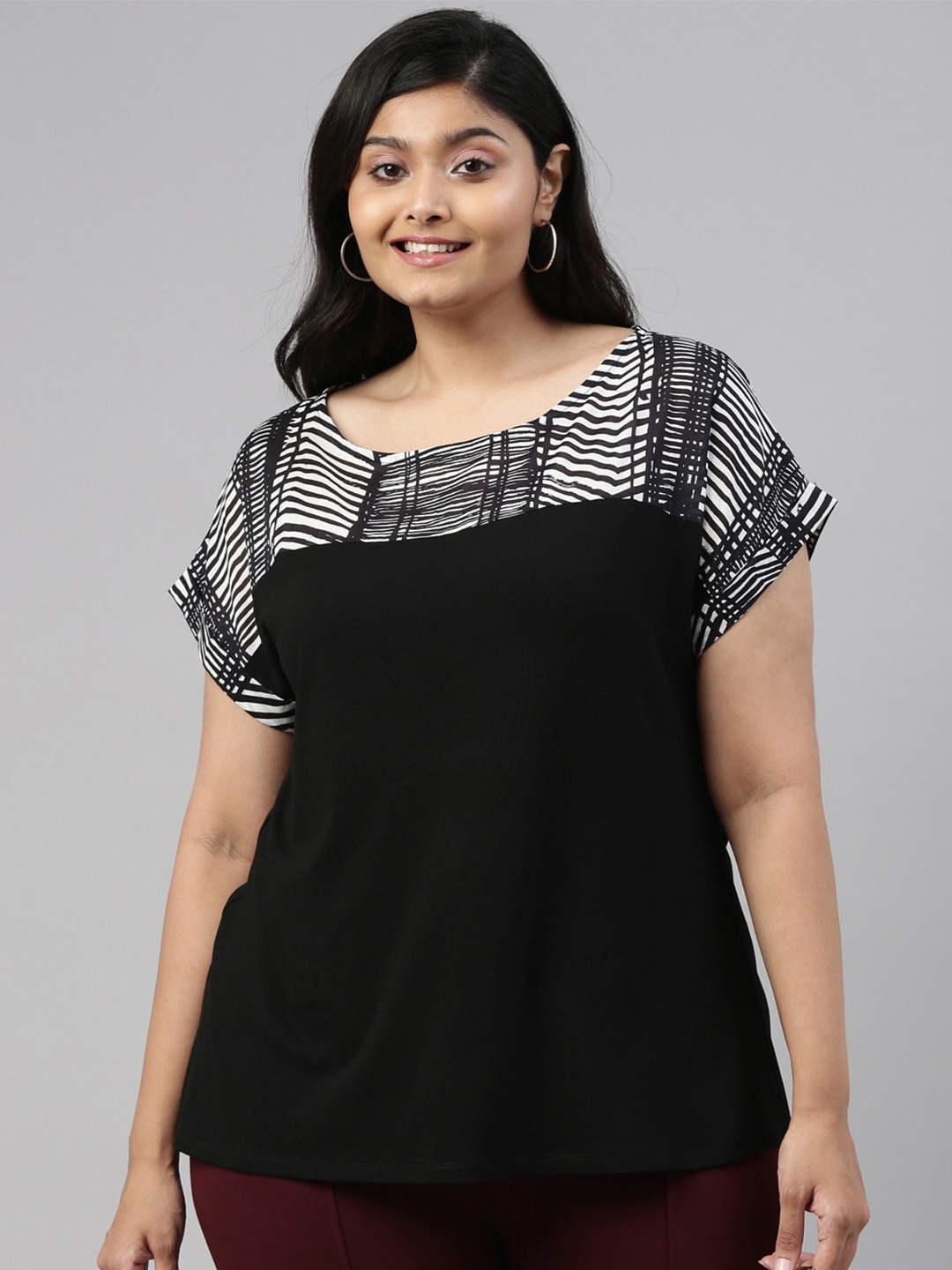 

The Pink Moon Black Extended Sleeves Plus Size Regular Top