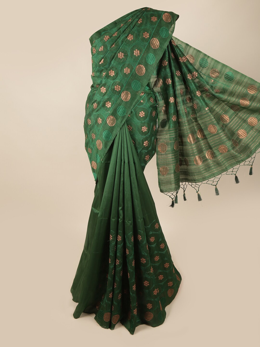

Pothys Green & Gold-Toned Embroidered Art Silk Banarasi Saree