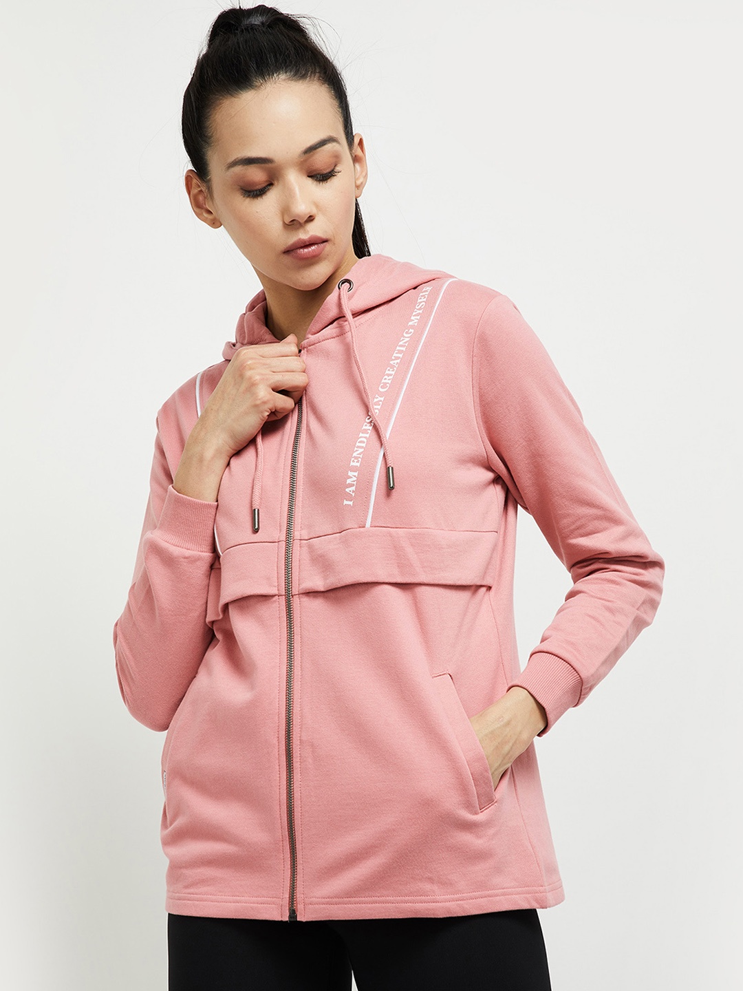 

max Women Pink Hooded Sweatshirt