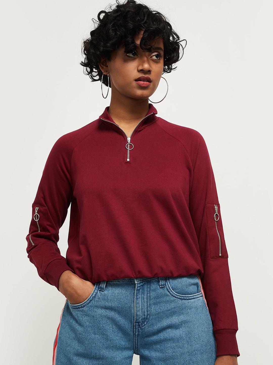 

max Women Maroon Cotton Sweatshirt
