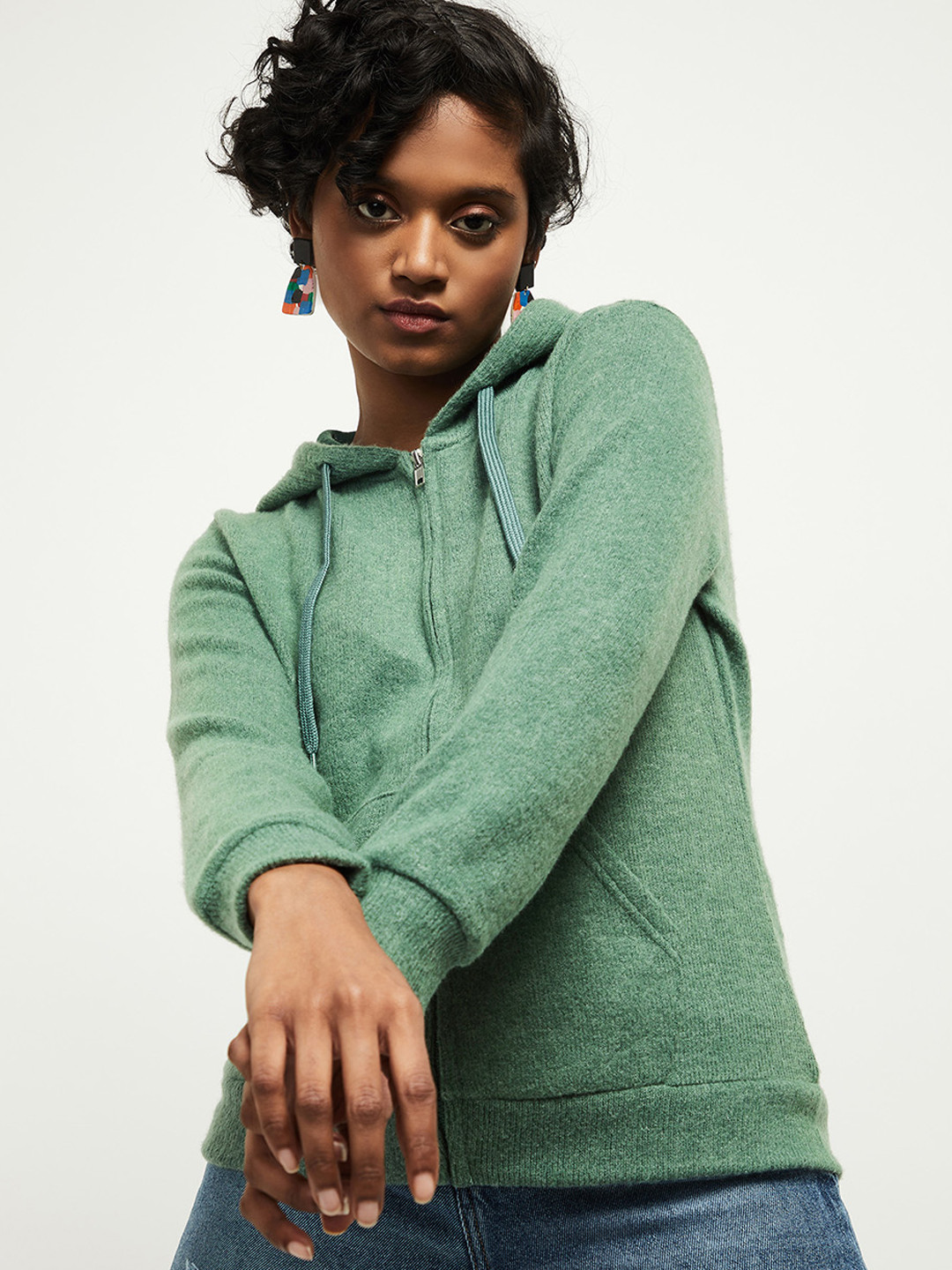 

max Women Green Hooded Sweatshirt