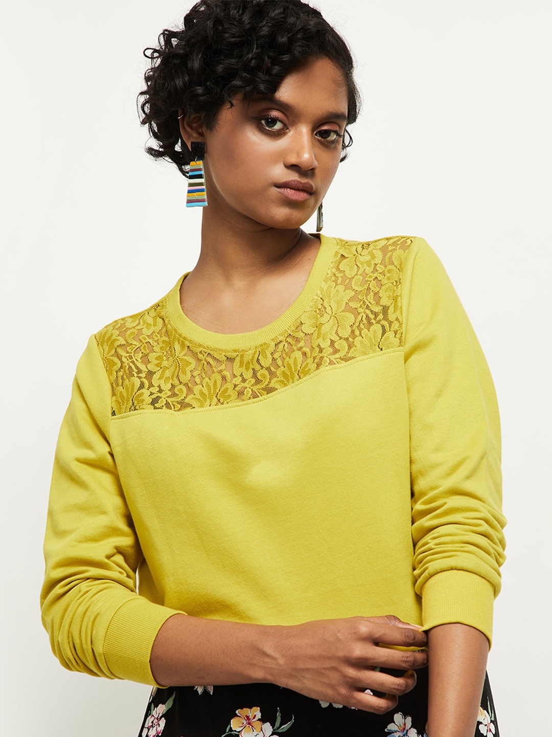 

max Women Yellow Pure Cotton Sweatshirt