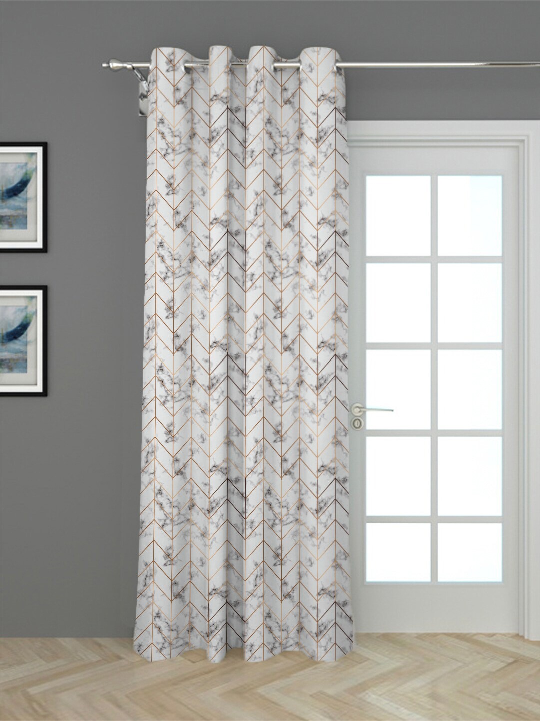 

HOUZZCODE Gold-Toned & White Black Out Long Door Curtain