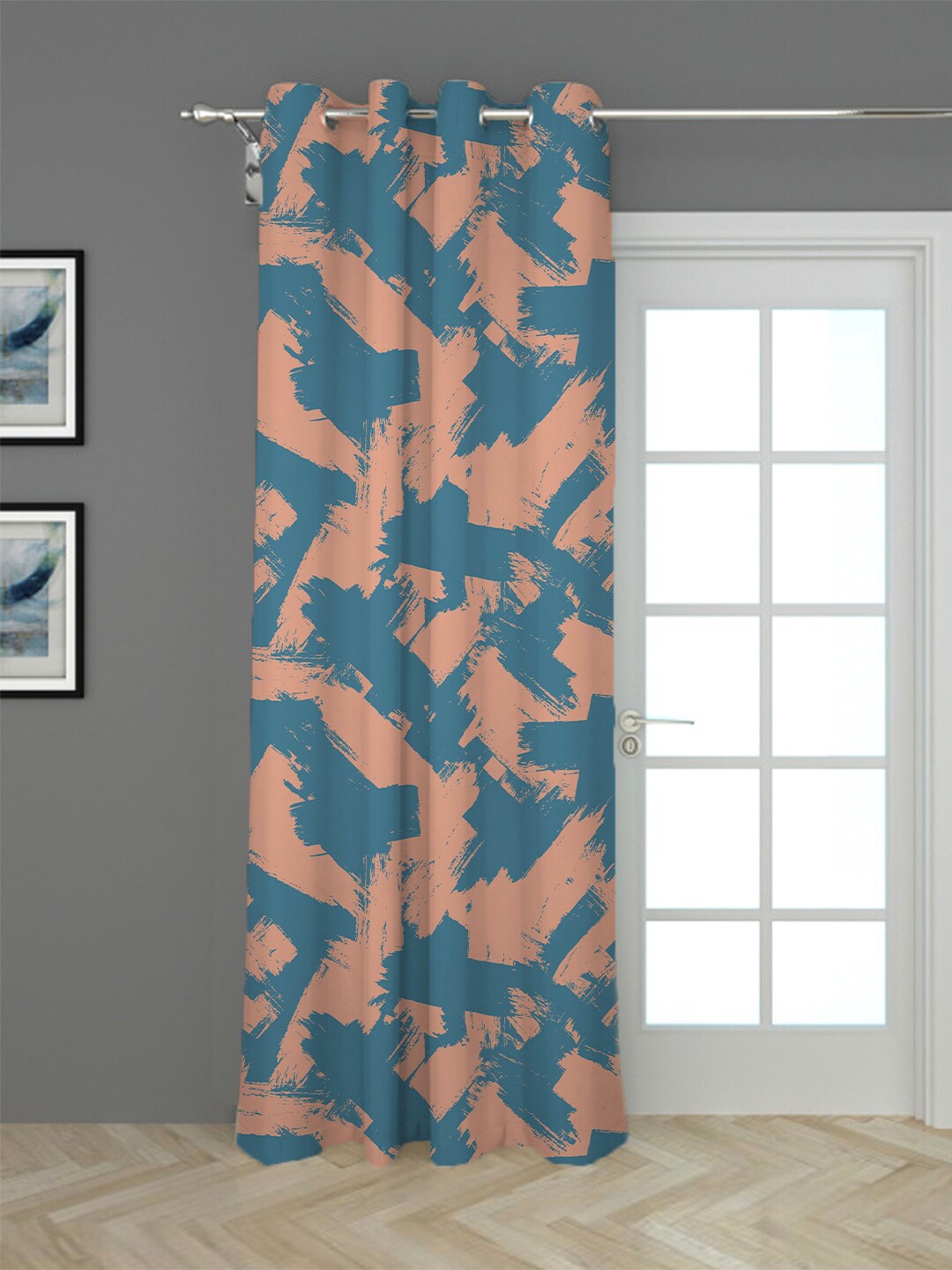 

HOUZZCODE Teal & Beige Printed Black Out Long Door Curtain