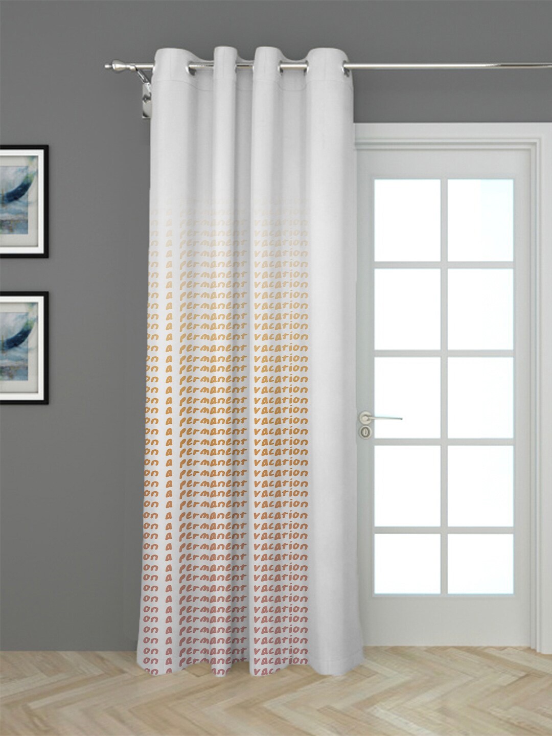 

HOUZZCODE Off White & Peach-Coloured Black Out Long Door Curtain