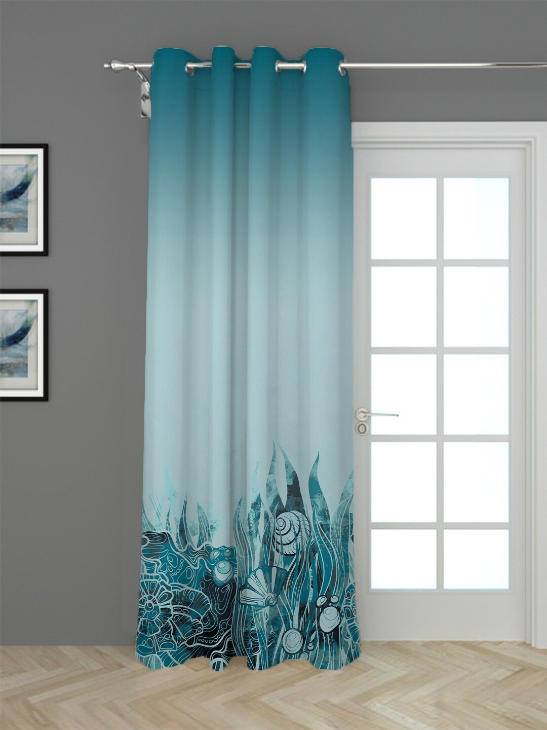 

HOUZZCODE Blue & White Black Out Long Door Curtain