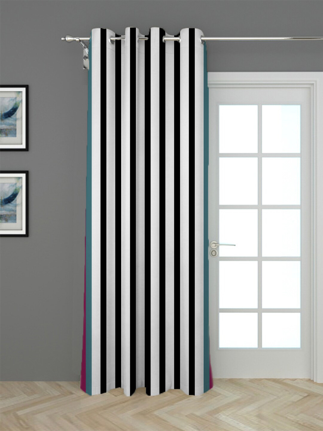 

HOUZZCODE Black & White Striped Black Out Long Door Curtain