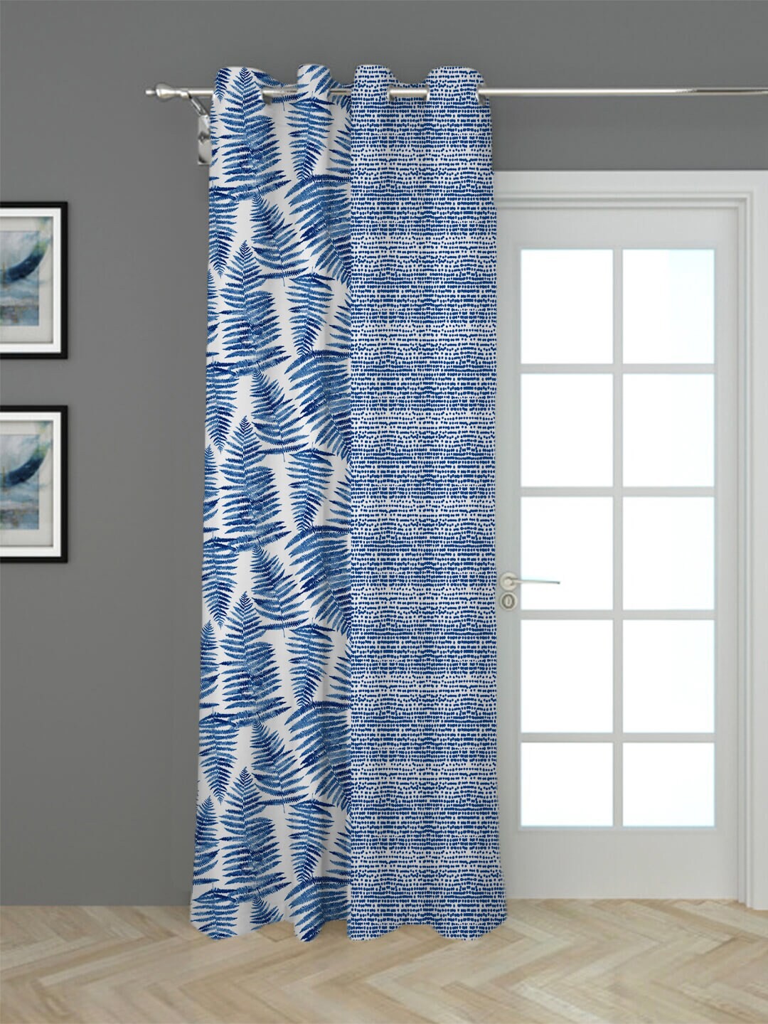 

HOUZZCODE Blue & White Black Out Long Door Curtain