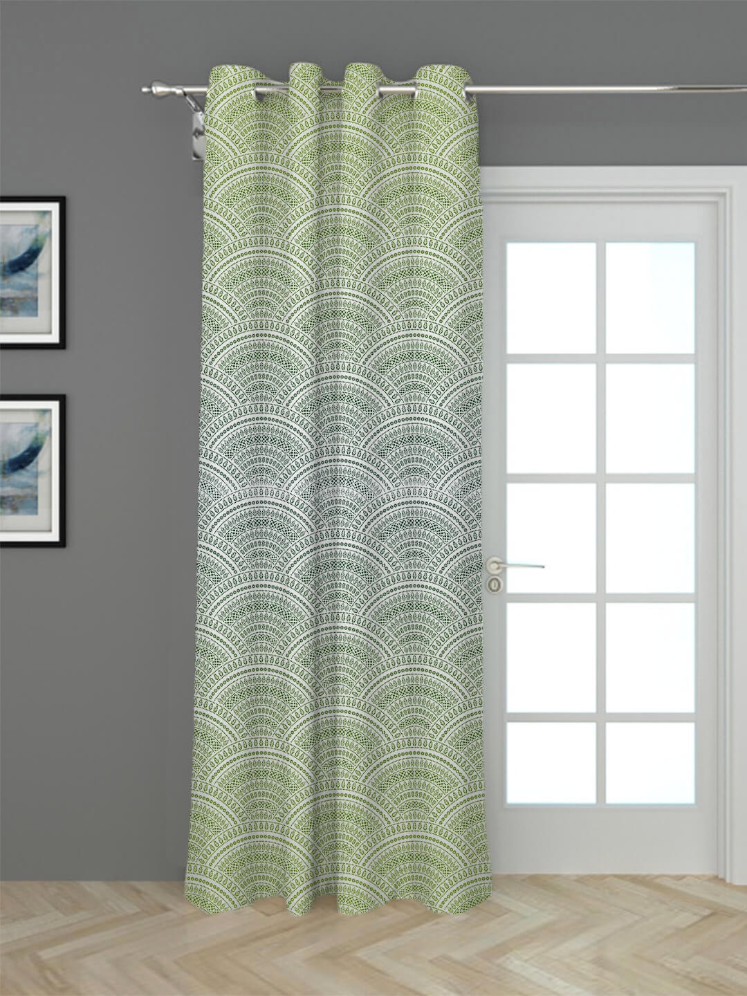 

HOUZZCODE Green & White Black Out Long Door Curtain