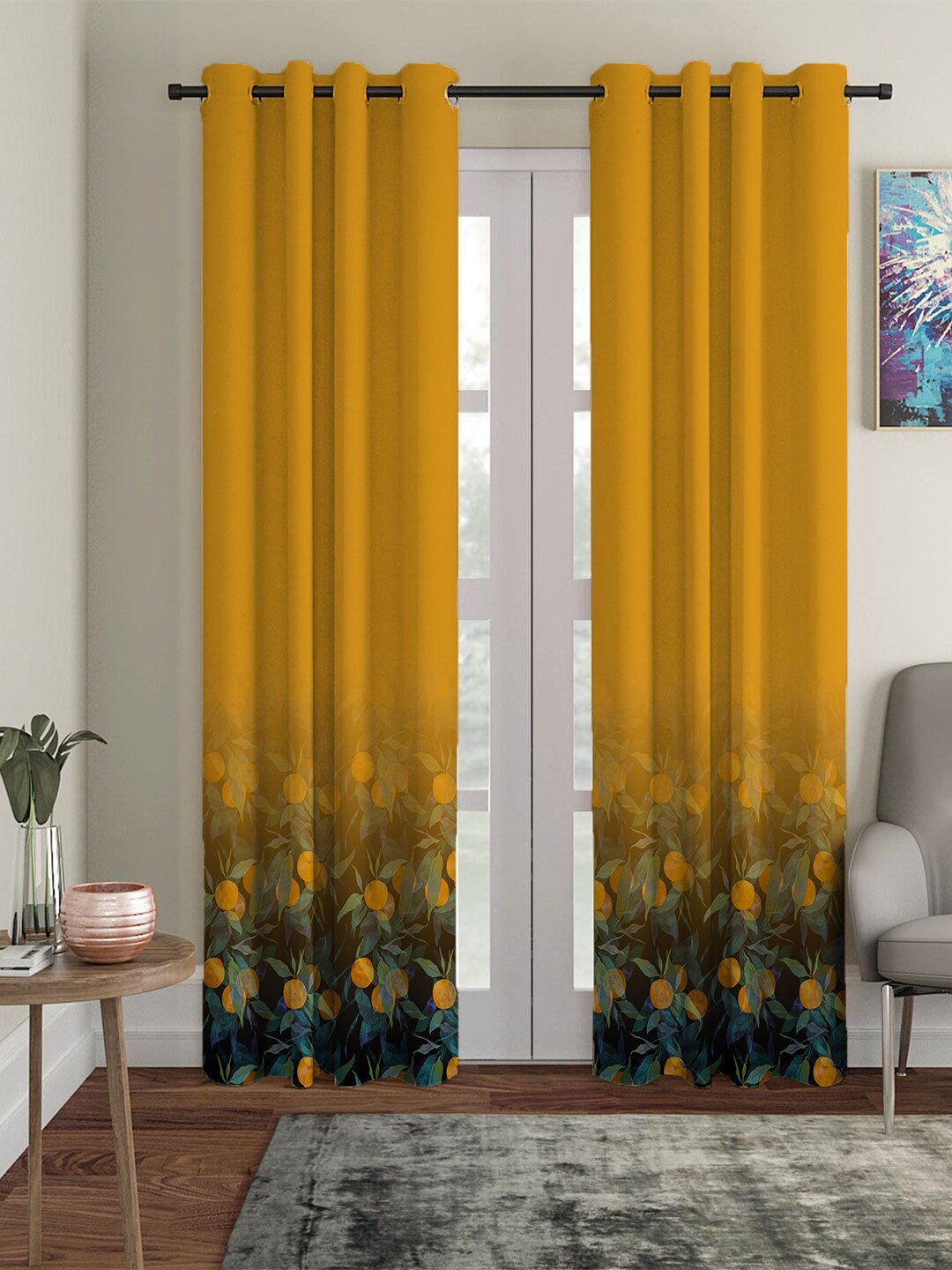 

HOUZZCODE Mustard & Green Set of 2 Black Out Long Door Curtain