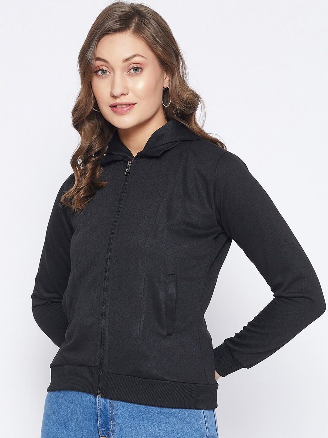 

PURYS Women Black Bomber Dual Zipper Jacket With Attached Inner