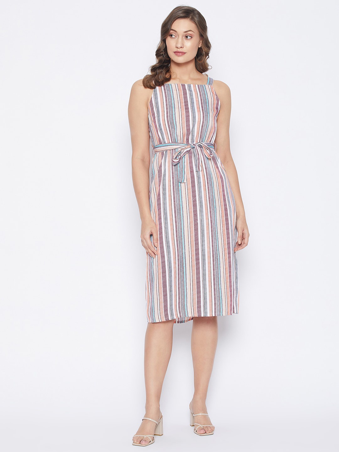 

PURYS Multicoloured Striped Sheath Dress, Multi