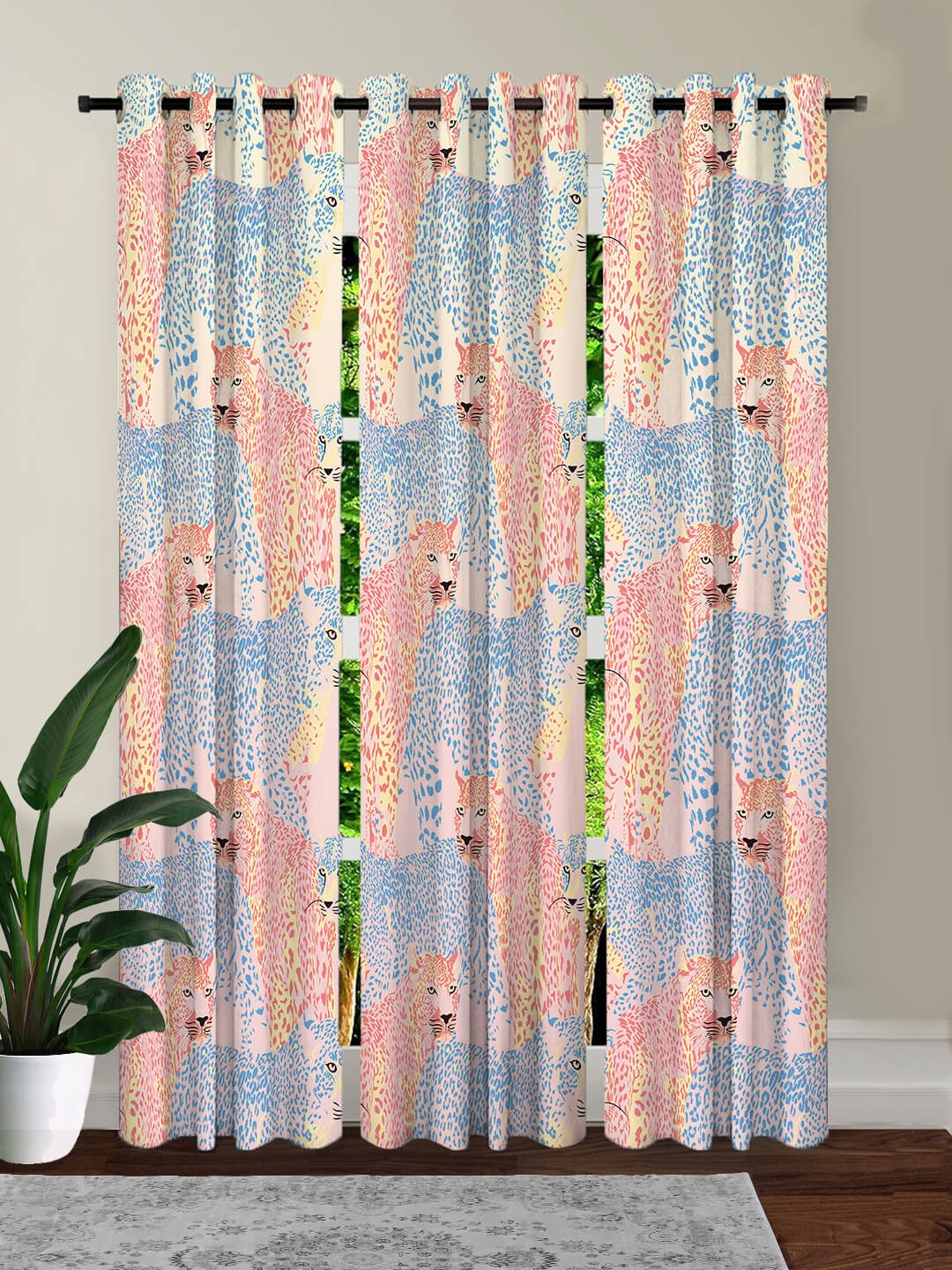 

HOUZZCODE Blue & Red Set of 3 Black Out Long Door Curtain