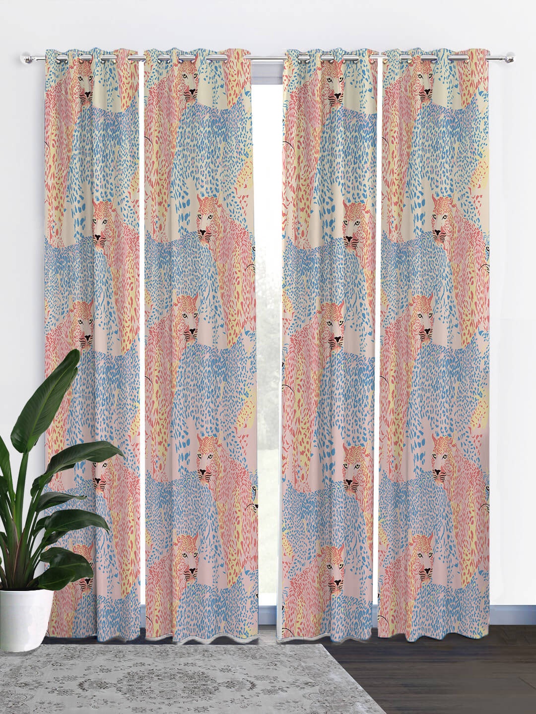 

HOUZZCODE Blue & Pink Set of 4 Black Out Long Door Curtain