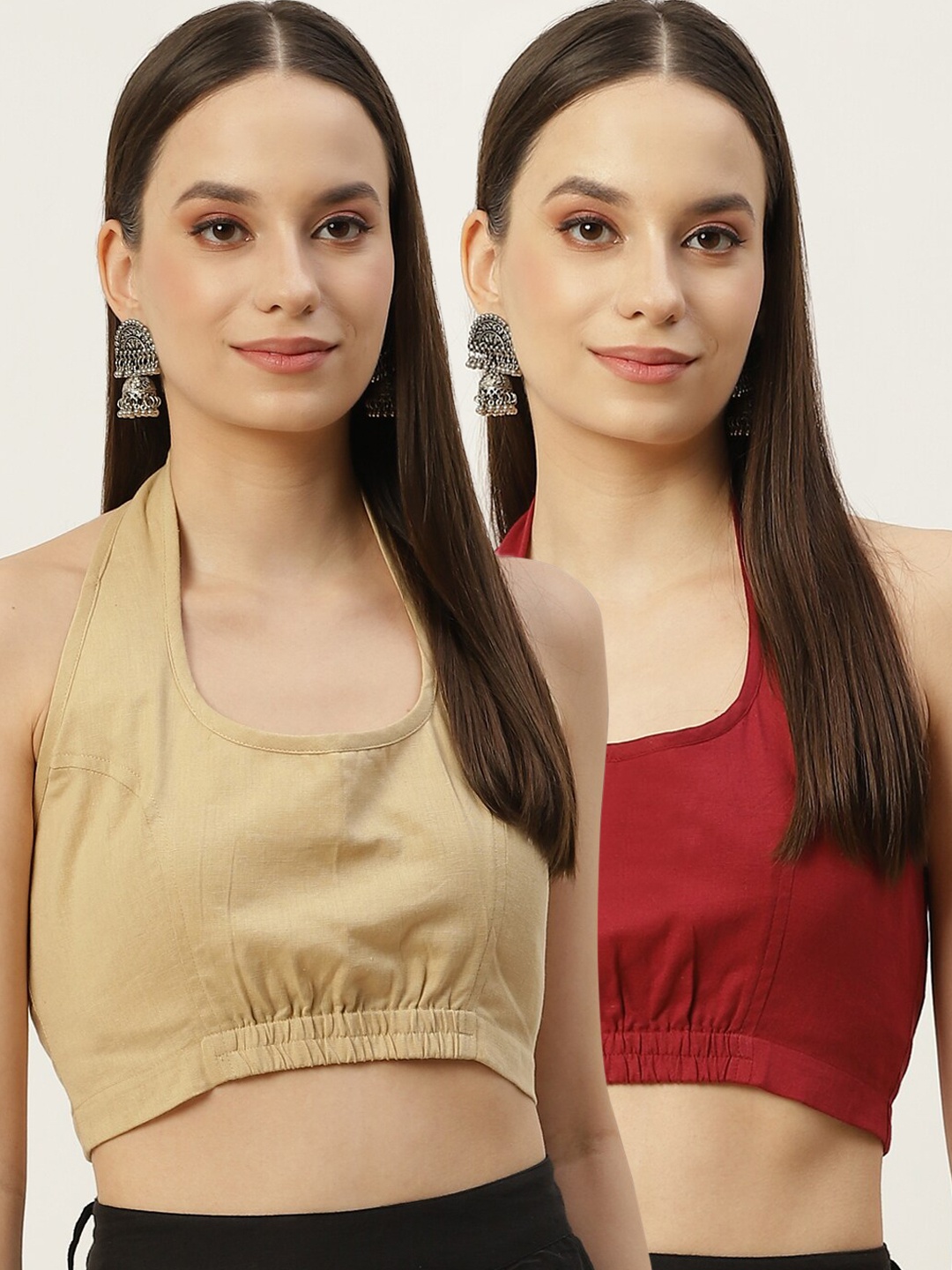 

Molcha Women Pack Of 2 Solid Cotton Saree Blouse, Maroon